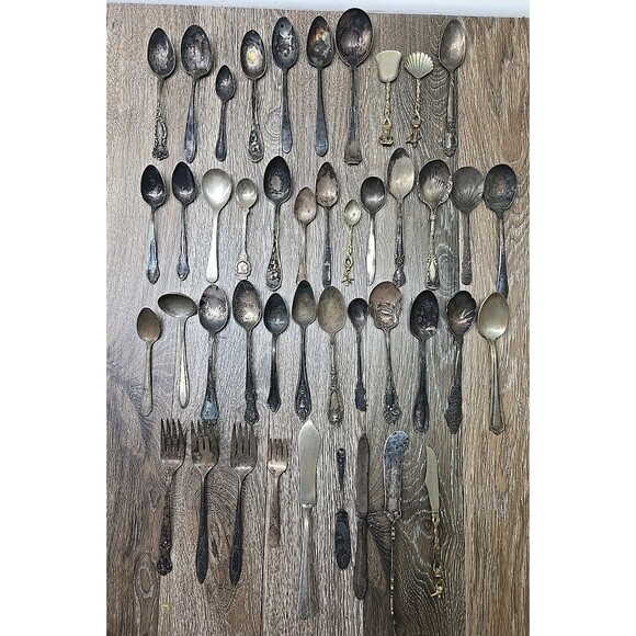 Lot of 44 Vintage Antique Silverplate Flatware Spoons Forks Crafting Silverware - Picture 1 of 16